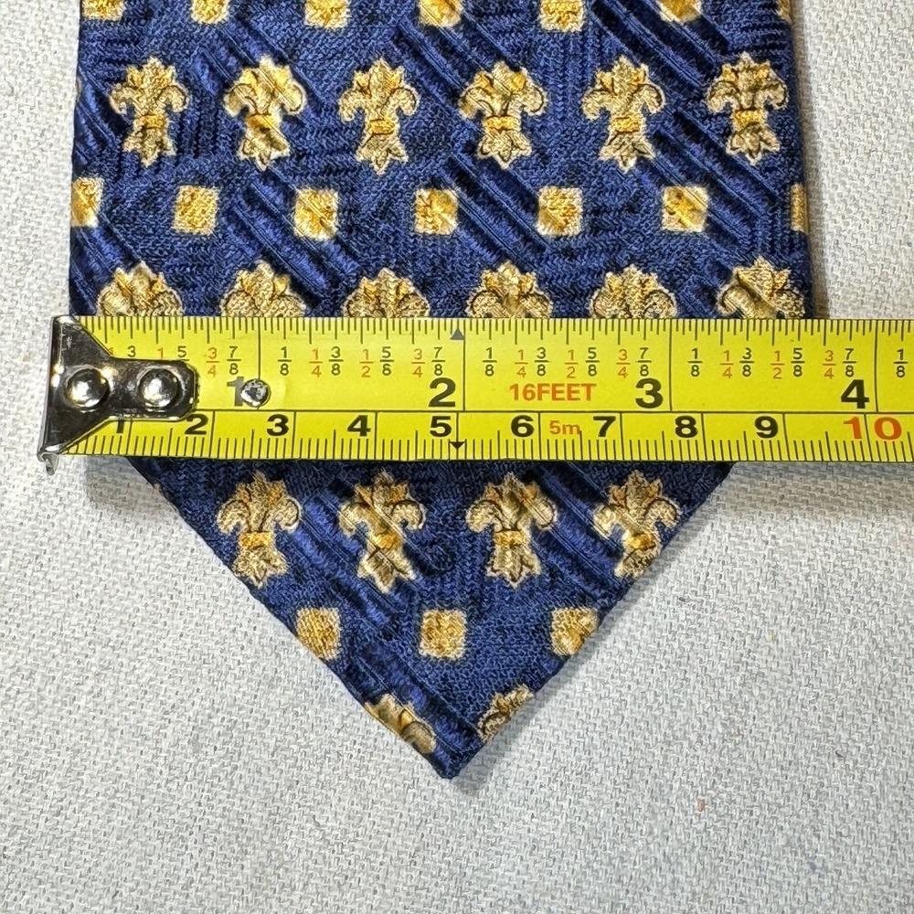Robert Talbott Silk Tie Mens OS Navy Gold Fleur De Lis‎ Italian Luxury Classic - Picture 5 of 5